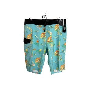 Volcom Boardshorts Mens 33 HI Mod Tech Hawaii Tropical Print Hawaiian Blue NWT